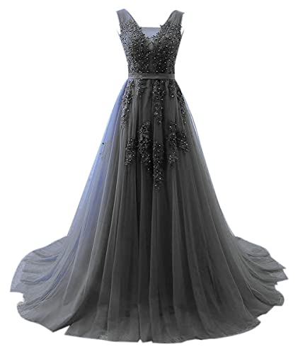 Xinaier Damen Lange Tüll Formellen Abendkleid Ballkleid Perles Abschlussballkleid Festkleider Schwarz Größe 48 von Xinaier