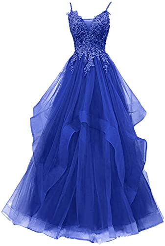 Xinaier Damen Spaghetti-Träger Lang Tüll Formellen Abendkleid Ballkleid Brautkleider Blau Größe 50 von Xinaier