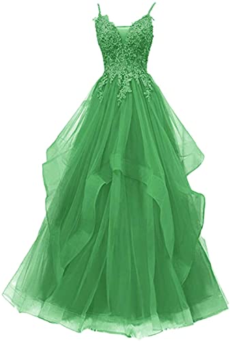 Xinaier Damen Spaghetti-Träger Lang Tüll Formellen Abendkleid Ballkleid Brautkleider Grün Größe 38 von Xinaier