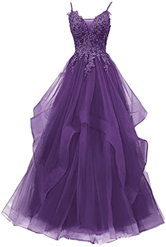 Xinaier Damen Spaghetti-Träger Lang Tüll Formellen Abendkleid Ballkleid Brautkleider Lila Größe 50 von Xinaier