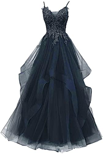 Xinaier Damen Spaghetti-Träger Lang Tüll Formellen Abendkleid Ballkleid Brautkleider Marineblau Größe 36 von Xinaier