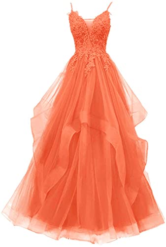 Xinaier Damen Spaghetti-Träger Lang Tüll Formellen Abendkleid Ballkleid Brautkleider Orange Größe 44 von Xinaier