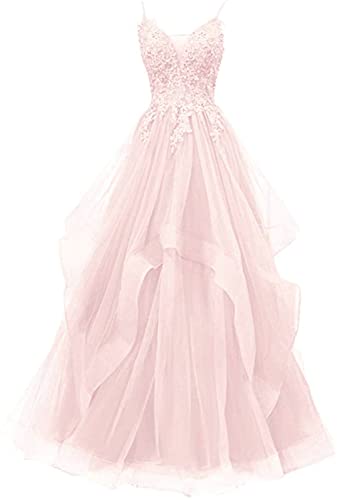 Xinaier Damen Spaghetti-Träger Lang Tüll Formellen Abendkleid Ballkleid Brautkleider Rosa Größe 32 von Xinaier