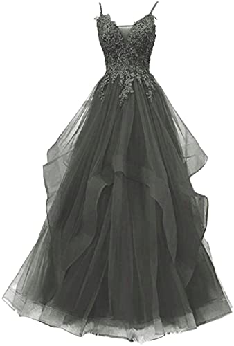 Xinaier Damen Spaghetti-Träger Lang Tüll Formellen Abendkleid Ballkleid Brautkleider Schwarz Größe 54 von Xinaier