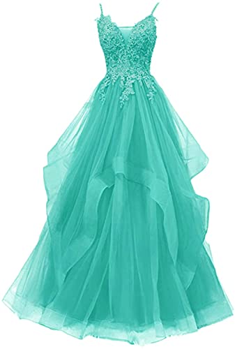 Xinaier Damen Spaghetti-Träger Lang Tüll Formellen Abendkleid Ballkleid Brautkleider Teal Größe 38 von Xinaier