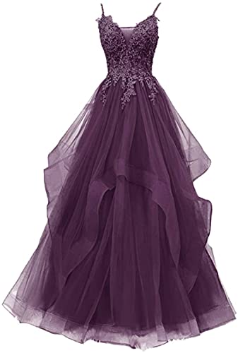 Xinaier Damen Spaghetti-Träger Lang Tüll Formellen Abendkleid Ballkleid Brautkleider Traube Größe 32 von Xinaier