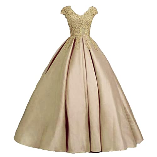 Xinaier Damen V-Ausschnitt A-Linie Perlen Abendkleid Ballkleider Satin Festkleider Hochzeitskleider Champagner Größe 54 von Xinaier