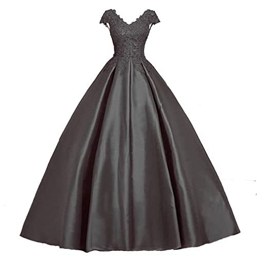 Xinaier Damen V-Ausschnitt A-Linie Perlen Abendkleid Ballkleider Satin Festkleider Hochzeitskleider Schwarz Größe 44 von Xinaier