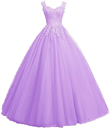 Xinaier Damen Vintage Perles Tüll Lange Abendkleid Abschlussballkleider Spitze Applique Ballkleid Hochzeitskleider Flieder Größe 38 von Xinaier