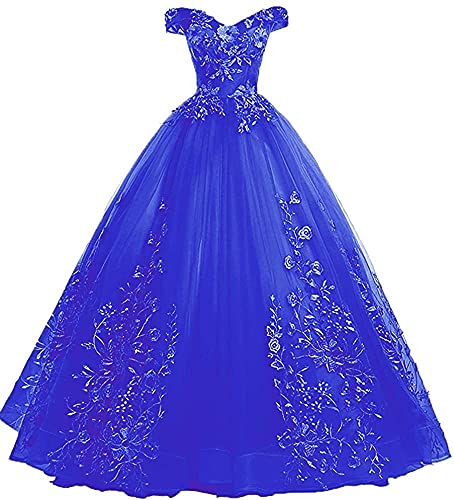 Xinaier Schulterfrei Abendkleider Tüll Prinzessin Lange Party Ballkleider Quinceanera Kleider Blau Größe 44 von Xinaier