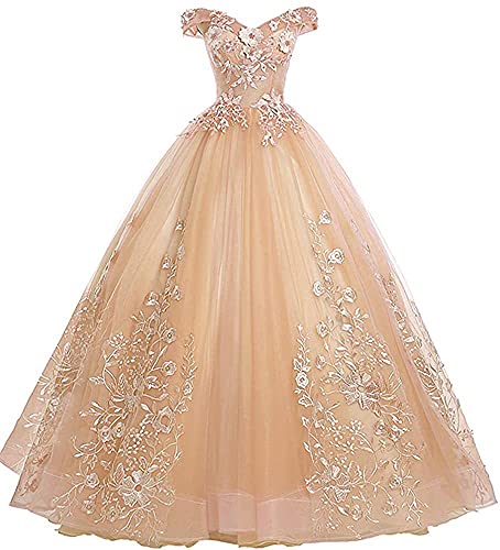 Xinaier Schulterfrei Abendkleider Tüll Prinzessin Lange Party Ballkleider Quinceanera Kleider Champagner Größe 40 von Xinaier