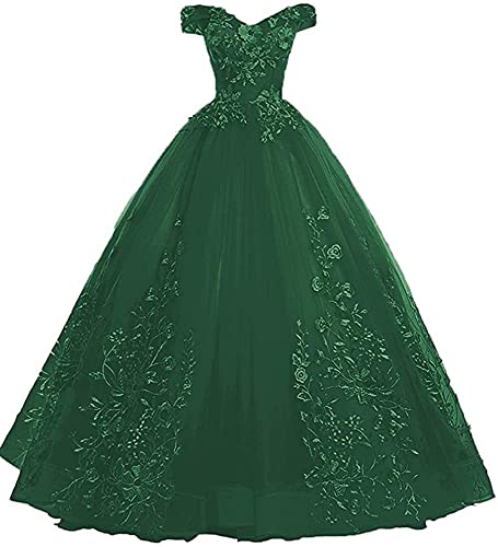 Xinaier Schulterfrei Abendkleider Tüll Prinzessin Lange Party Ballkleider Quinceanera Kleider Dunkelgrün Größe 36 von Xinaier