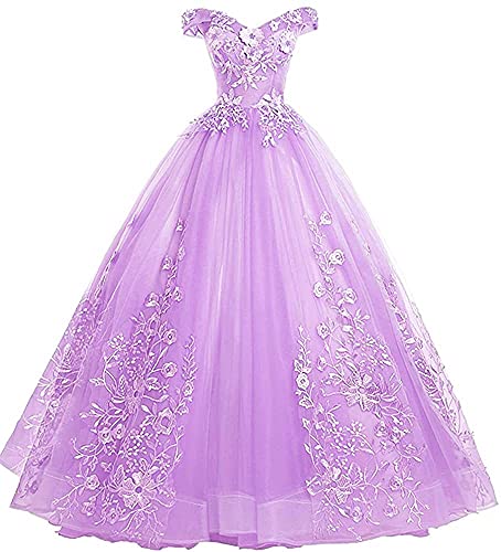 Xinaier Schulterfrei Abendkleider Tüll Prinzessin Lange Party Ballkleider Quinceanera Kleider Flieder Größe 32 von Xinaier