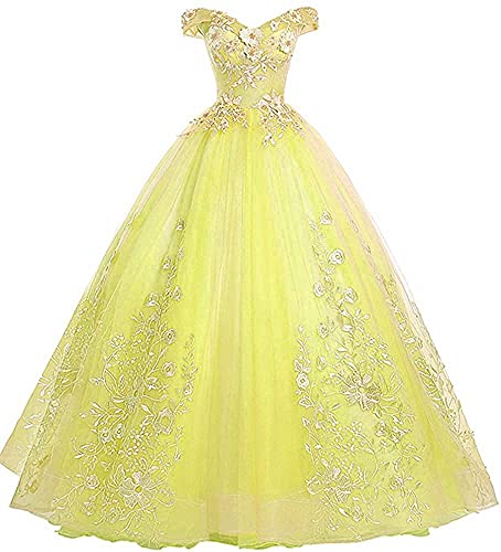 Xinaier Schulterfrei Abendkleider Tüll Prinzessin Lange Party Ballkleider Quinceanera Kleider Gelb Größe 38 von Xinaier