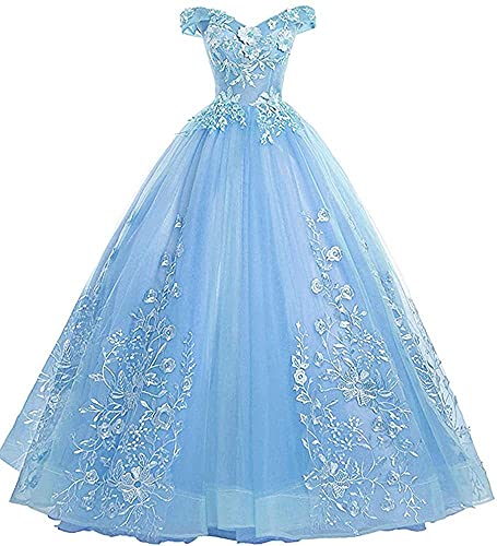 Xinaier Schulterfrei Abendkleider Tüll Prinzessin Lange Party Ballkleider Quinceanera Kleider Hellblau Größe 32 von Xinaier