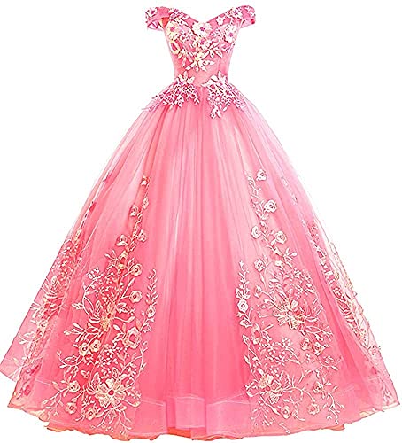 Xinaier Schulterfrei Abendkleider Tüll Prinzessin Lange Party Ballkleider Quinceanera Kleider Koralle Größe 38 von Xinaier