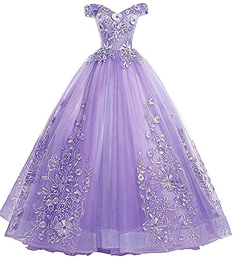 Xinaier Schulterfrei Abendkleider Tüll Prinzessin Lange Party Ballkleider Quinceanera Kleider Lavendel Größe 32 von Xinaier