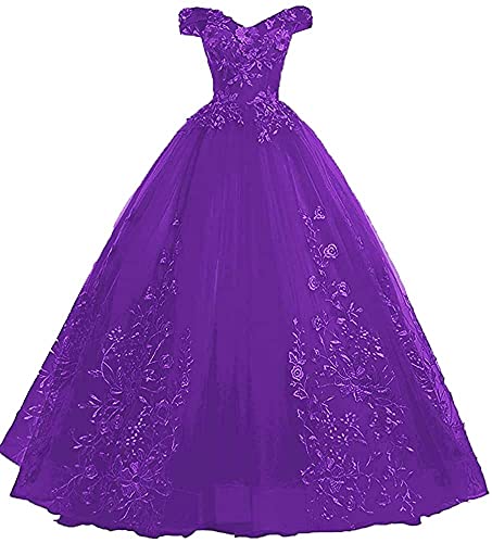 Xinaier Schulterfrei Abendkleider Tüll Prinzessin Lange Party Ballkleider Quinceanera Kleider Lila Größe 48 von Xinaier