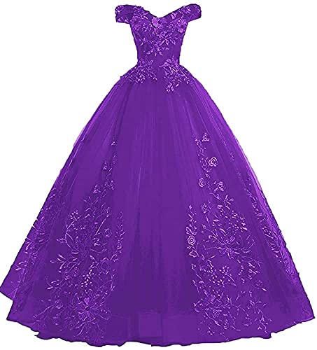 Xinaier Schulterfrei Abendkleider Tüll Prinzessin Lange Party Ballkleider Quinceanera Kleider Lila Größe 52 von Xinaier