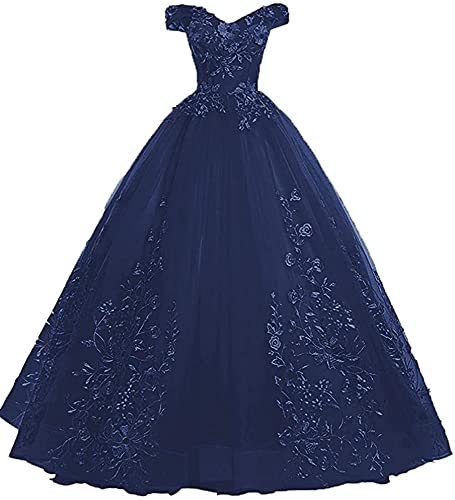 Xinaier Schulterfrei Abendkleider Tüll Prinzessin Lange Party Ballkleider Quinceanera Kleider Marineblau Größe 38 von Xinaier