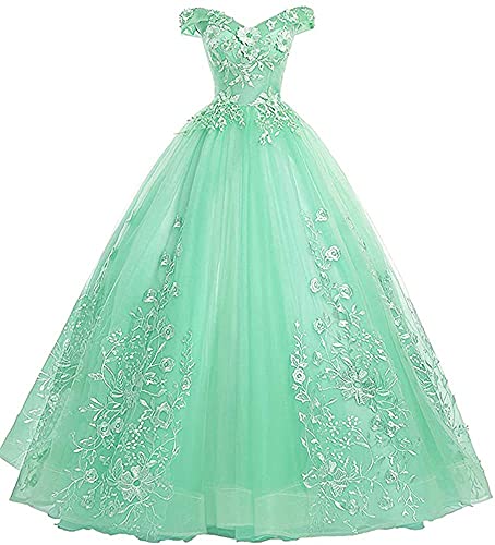 Xinaier Schulterfrei Abendkleider Tüll Prinzessin Lange Party Ballkleider Quinceanera Kleider Minze Größe 38 von Xinaier