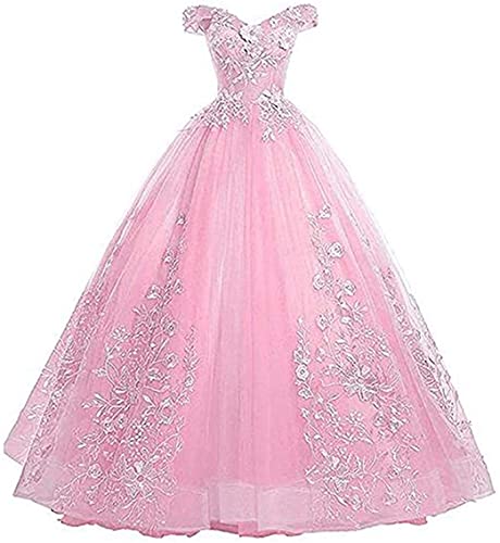 Xinaier Schulterfrei Abendkleider Tüll Prinzessin Lange Party Ballkleider Quinceanera Kleider Rosa Größe 48 von Xinaier