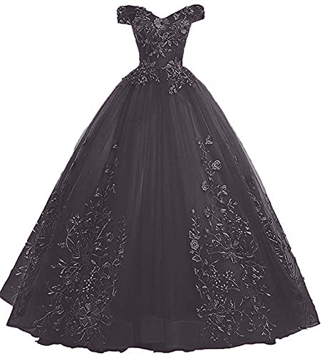 Xinaier Schulterfrei Abendkleider Tüll Prinzessin Lange Party Ballkleider Quinceanera Kleider Schwarz Größe 38 von Xinaier