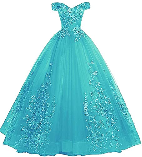 Xinaier Schulterfrei Abendkleider Tüll Prinzessin Lange Party Ballkleider Quinceanera Kleider Teal Größe 38 von Xinaier