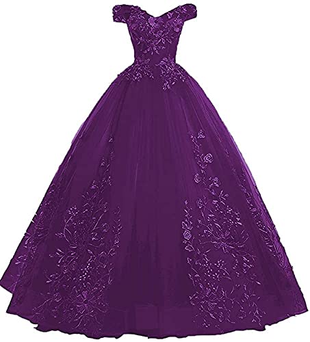 Xinaier Schulterfrei Abendkleider Tüll Prinzessin Lange Party Ballkleider Quinceanera Kleider Traube Größe 34 von Xinaier