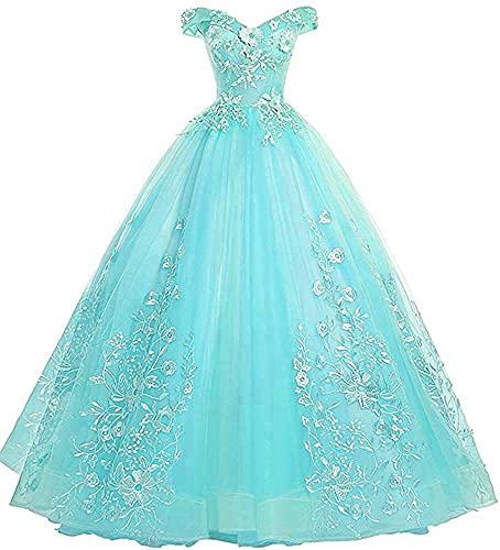 Xinaier Schulterfrei Abendkleider Tüll Prinzessin Lange Party Ballkleider Quinceanera Kleider Türkis Größe 48 von Xinaier