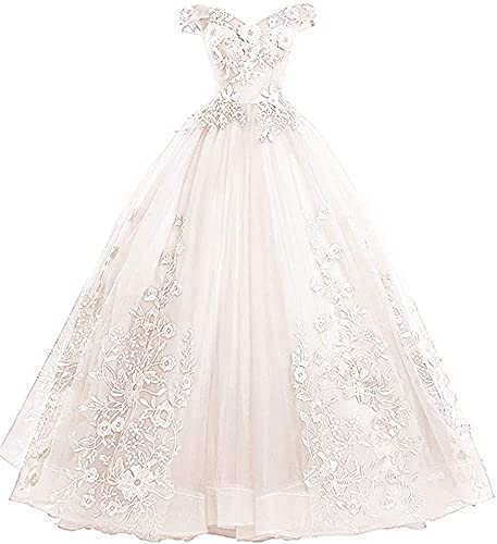 Xinaier Schulterfrei Abendkleider Tüll Prinzessin Lange Party Ballkleider Quinceanera Kleider Weiß Größe 50 von Xinaier