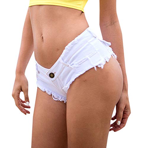 Xinantime Damen Jeans Sexy, Damen Jeans Hotpants Denim Shorts Kurze Hose Hot Pants Jeans Fransensaum Perlen Nachtclub Mini Hotpants Strandshorts Banding Shorts (M, weiß) von Xinantime