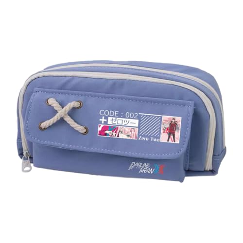02/Zero Two Federmäppchen Anime 02, Federmäppchen, Segeltuch, Doppelreißverschluss, mehrere Fächer, großes Fassungsvermögen, Make-up-Organizer für Teenager, Mittelschule, Studenten, 21 x 11 cm, Blau von Xinchangda