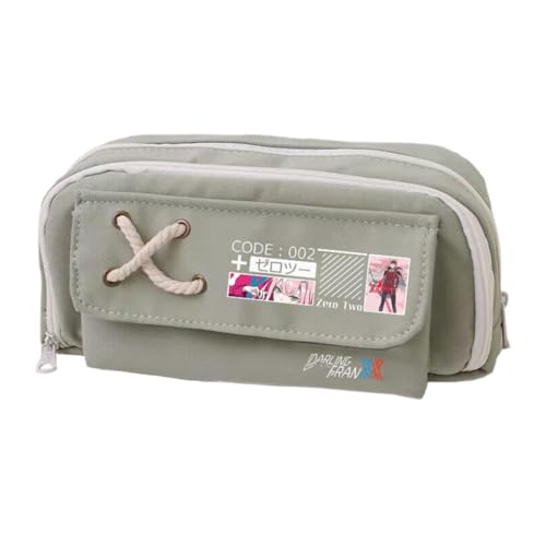 02/Zero Two Federmäppchen Anime 02, Federmäppchen, Segeltuch, Doppelreißverschluss, mehrere Fächer, großes Fassungsvermögen, Make-up-Organizer für Teenager, Mittelschule, Studenten, 21 x 11 cm, Grün von Xinchangda