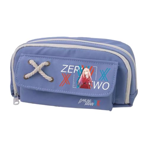 02/Zero Two Federmäppchen Anime 02, Federmäppchen, Segeltuch, Doppelreißverschluss, mehrere Fächer, großes Fassungsvermögen, Make-up-Organizer für Teenager, Mittelschule, Studenten, 21 x 11 cm, Blau von Xinchangda
