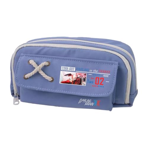 02/Zero Two Federmäppchen Anime 02, Federmäppchen, Segeltuch, Doppelreißverschluss, mehrere Fächer, großes Fassungsvermögen, Make-up-Organizer für Teenager, Mittelschule, Studenten, 21 x 11 cm, Blau von Xinchangda