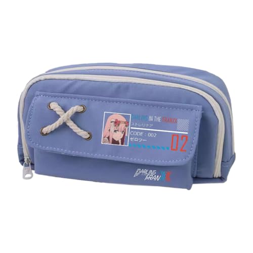 02/Zero Two Federmäppchen Anime 02, Federmäppchen, Segeltuch, Doppelreißverschluss, mehrere Fächer, großes Fassungsvermögen, Make-up-Organizer für Teenager, Mittelschule, Studenten, 21 x 11 cm, Blau von Xinchangda