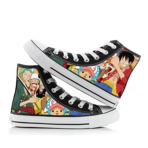 Anime Charakter Affe D. Luffy/Roronoa Zoro Druck Canvas Schuhe High Top Flache Freizeit Sportschuhe für Jungen Mädchen Herren Frauen, Typ 4, 35.5 EU von Xinchangda