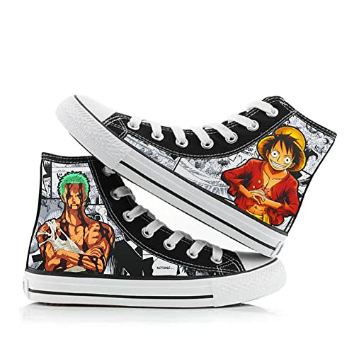 Anime Charakter Affe D. Luffy/Roronoa Zoro Druck Canvas Schuhe High Top Flache Freizeit Sportschuhe für Jungen Mädchen Herren Frauen, Typ 6, 38 EU von Xinchangda