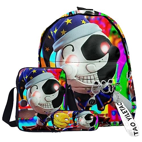 Anime FNAF Rucksack, 3PCS Fazbear's Piazzaria Set Rucksack Lunchbag und Federmappe, Sicherheitslücke Anime Cartoon Rucksack Schultasche Buchtasche Laptop Tasche für Jungen Mädchen von Xinchangda