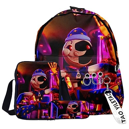 Anime FNAF Rucksack, 3PCS Fazbear's Piazzaria Set Rucksack Lunchbag und Federmappe, Sicherheitslücke Anime Cartoon Rucksack Schultasche Buchtasche Laptop Tasche für Jungen Mädchen von Xinchangda