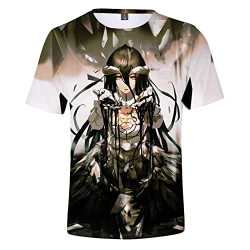 Anime Overlord T Shirt Cartoon Character Print Albedo Ainz Ooal Gown Casual T-Shirt Sommer Mode Kurzarm Rundhals Tops für Männer Frauen, Typ2, XXL von Xinchangda