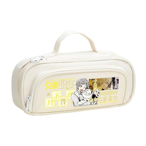 BSD Dazai Osamu Federmäppchen Anime Ranpo Edogawa Federmäppchen Schwarz Weiß Einfach Mode Doppelreißverschluss Große Kapazität Federmäppchen mit Griffschlaufe Make-up Schreibwaren Organizer Tasche für von Xinchangda