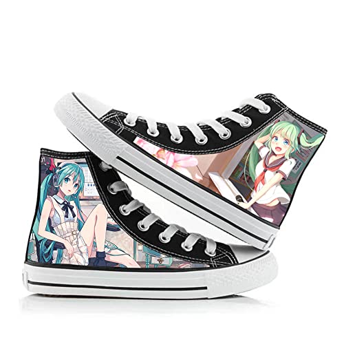 Damen High-Top Canvas Schuhe Anime Charakter Miku BiCute Bunnies Figur Print Canvas Schuhe High Top Flache Freizeit Sportschuhe für Mädchen, Typ 4, 35.5 EU von Xinchangda