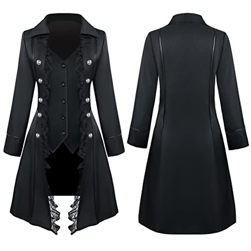 Damen Mittelalter Solid Langarm Dreireihige Jacke Mantel Mode Steampunk Gothic Vintage Unregelmäßiger Top Coat für Damen Halloween, Schwarz , S von Xinchangda