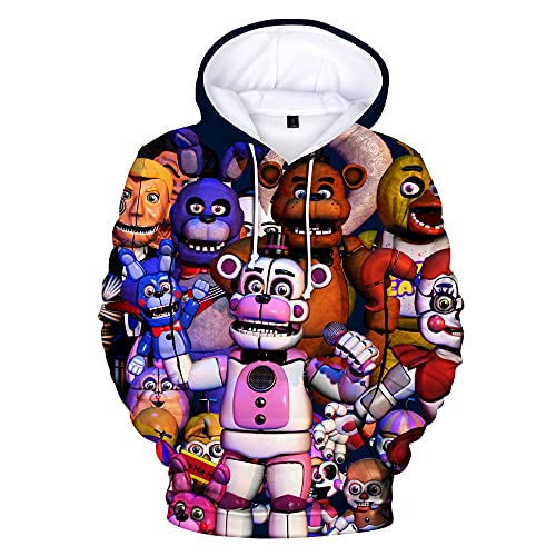 Xinchangda FNAF Hoodie Five Nights Game Kostüm Hoodies 3D Gedruckt Pullover Sweartshirt Lose Mode Langarm Kapuzenoberteil für Erwachsene Jungen Mädchen, Typec, L von Xinchangda