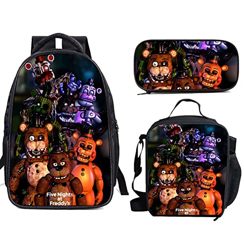 Five Nights Spiel Rucksack Set FNAF Kinder Schultasche Große Kapazität Studenten Schule Casual Rucksack mit Umhängetasche Stifttasche, Typ 3, 40x30x16cm von Xinchangda