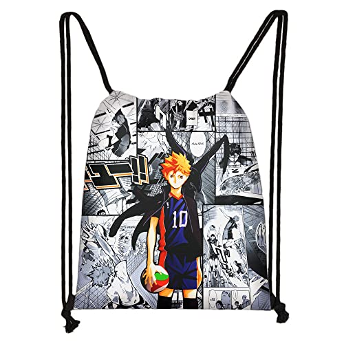 Haikyuu Unisex Kordelzug Tasche Anime Druck Kinder Schulrucksack Leicht Casual Teenager Rucksäcke Schultaschen, Typ 6, 32*38cm/12.5*15inch, Schulrucksack von Xinchangda