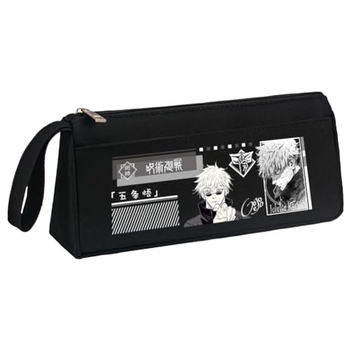JJK Gojo Satoru Federmäppchen Itadori Yuji Federmäppchen Anime Yuuta Okkotsu Federmäppchen Schwarz Weiß Große Kapazität Federmäppchen mit Griffschlaufe Make-up Organizer für Teenager Mittelschule von Xinchangda
