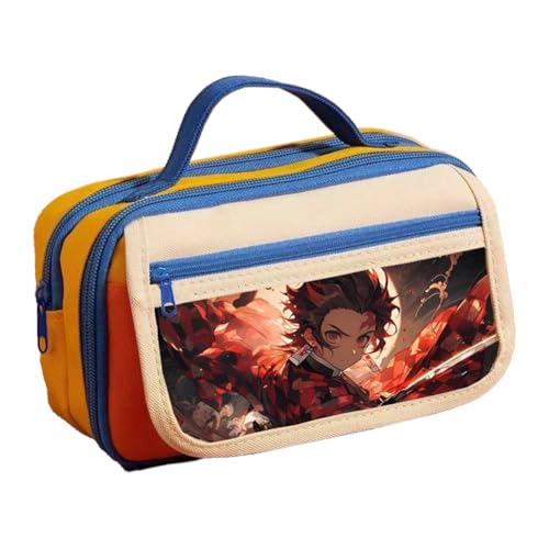 Kamado Tanjiro Federmäppchen Anime Kamado Nezuko Federmäppchen, mehrere Fächer, große Kapazität, Federmäppchen mit Griffschlaufe und Magnetschnallenverschluss, Make-up-Schreibwaren-Tasche für Teenager von Xinchangda